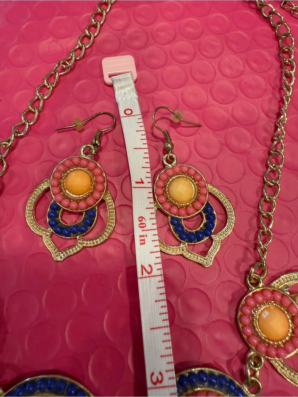 Asian inspired statement necklace & dangle earring set - Picture 7 of 10